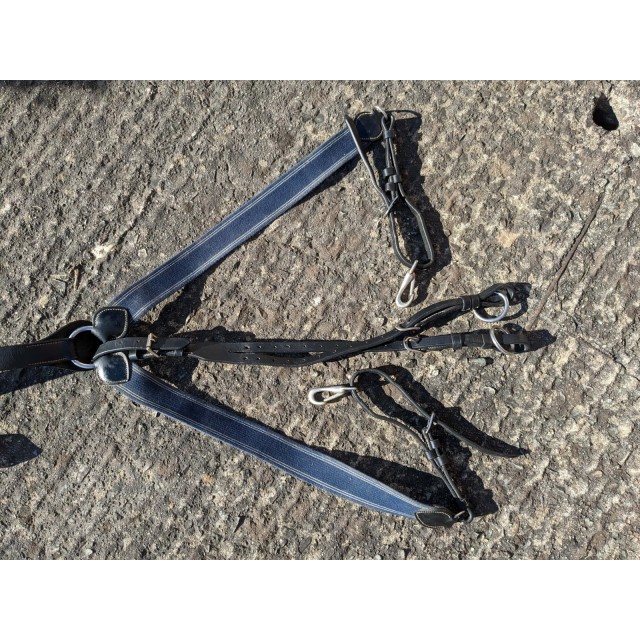 Collier de chasse T cob cuir noir gros élastiques larges bleu