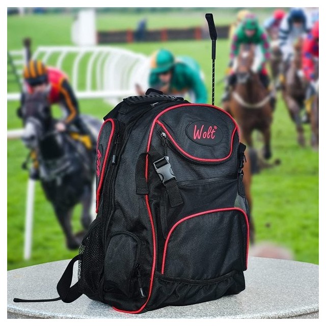 Avec porte-casque pour l’équitation, un sac avec plusieurs compartiments