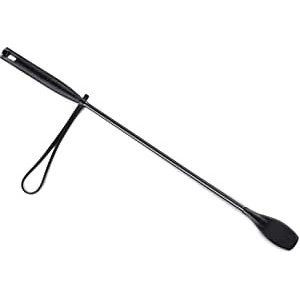 Whip with Double Slapper, Leather Equestrian Jump Bat, Black,Purple