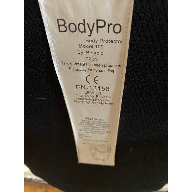 GILET DE PROTECTION -BODY PRO - TAILLE M – NOIR – NIVEAU 3 - Comme Neuf