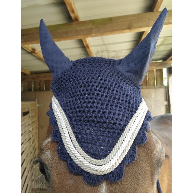 Bonnet Horze taille cheval Marine/beige