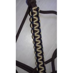 licol éthologique marron tressé beige et bleu marine
