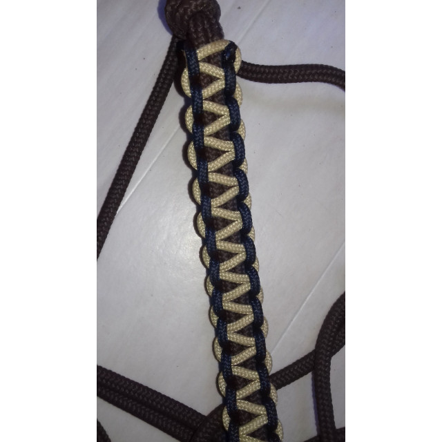 licol éthologique marron tressé beige et bleu marine