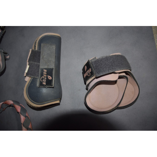 ensemble licol + Guêtres taille PONEY gris et rose