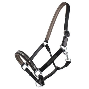 Licol cuir noir paillette muserolle
