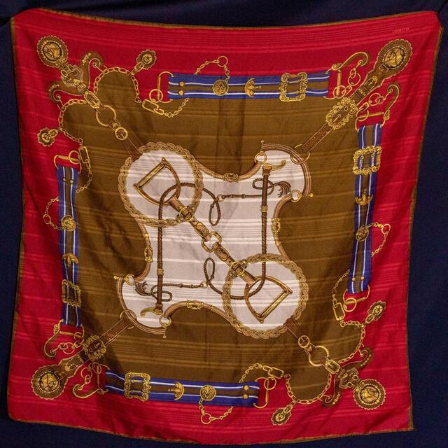 Foulard Rouge - Motif équestre - vintage