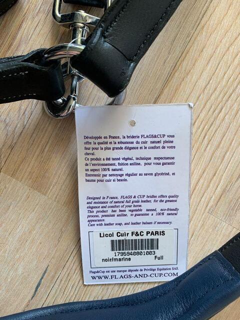 Licol en cuir neuf noir et bleu marine Flags & Cup Full