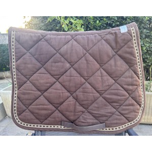 Tapis chabraque CRISTINA SPORT marron taille cheval double cordelette or et galon fleuri