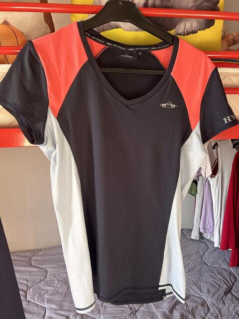 TEE SHIRT EN LYCRA HV POLO MARINE / ROUGE ET BLEU CIEL AVEC LOGO - taille M