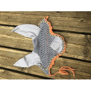 bonnet neuf gris crochet avec liseret orange