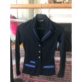 Veste d'équitation concours marque Spooks bleu marine avec liseré bleu clair- taille S (soit 34 / 14 ans )