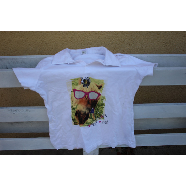 Polo blanc avec photo cheval drole