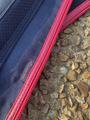 chaps cuir bleu marine et bordures rose