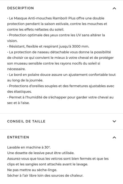 Masque anti-mouche et protection UV Rambo Plus - Horseware