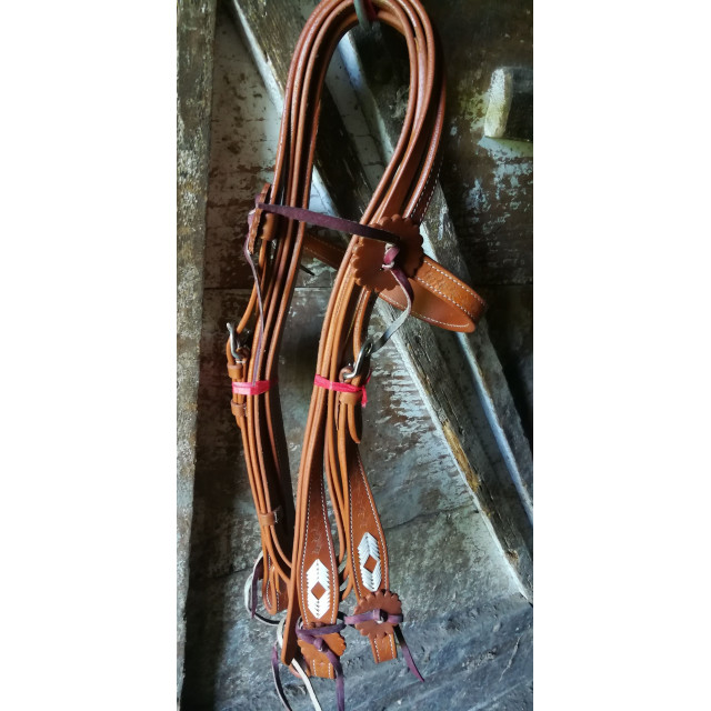 Filet western neuf cuir brun avec rênes