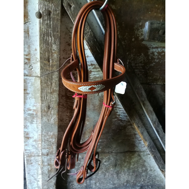Filet western neuf cuir brun avec rênes