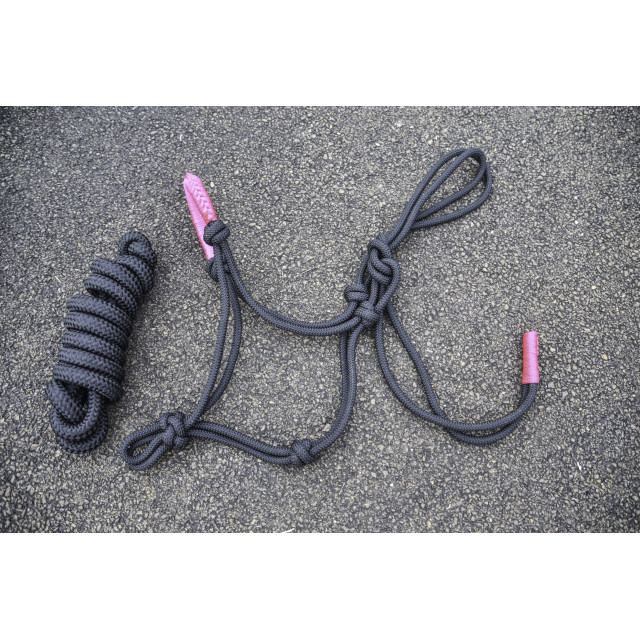 licol éthologique rose et noir taille cheval et longe noir