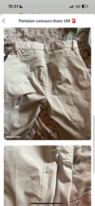 Pantalon de concours blanc equitheme taille 38 full gripp