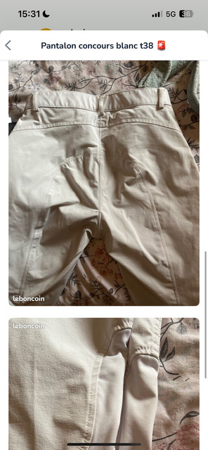 Pantalon de concours blanc equitheme taille 38 full gripp