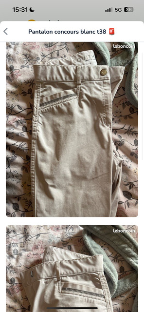Pantalon de concours blanc equitheme taille 38 full gripp