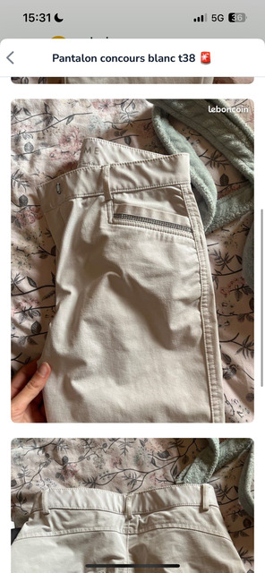 Pantalon de concours blanc equitheme taille 38 full gripp