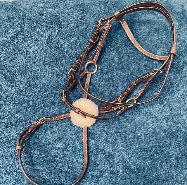 Bridon + rênes HFI master cuir havane poney