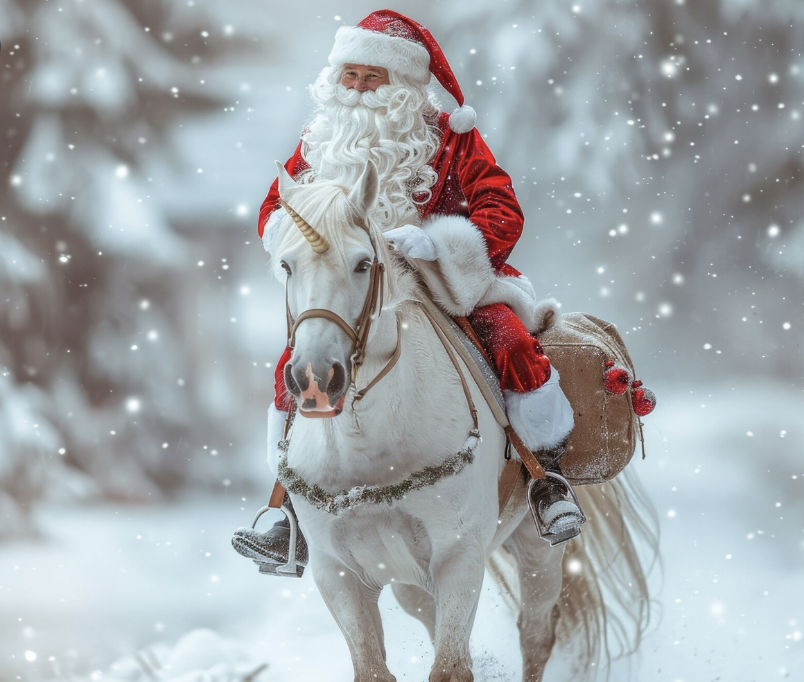 Père Noël cheval neige